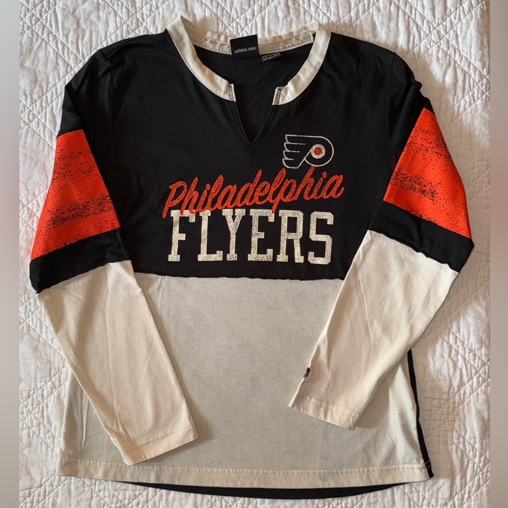 NHL Adidas Philadelphia Flyers Long Sleeve Tee Shirt,  Womens Size Large